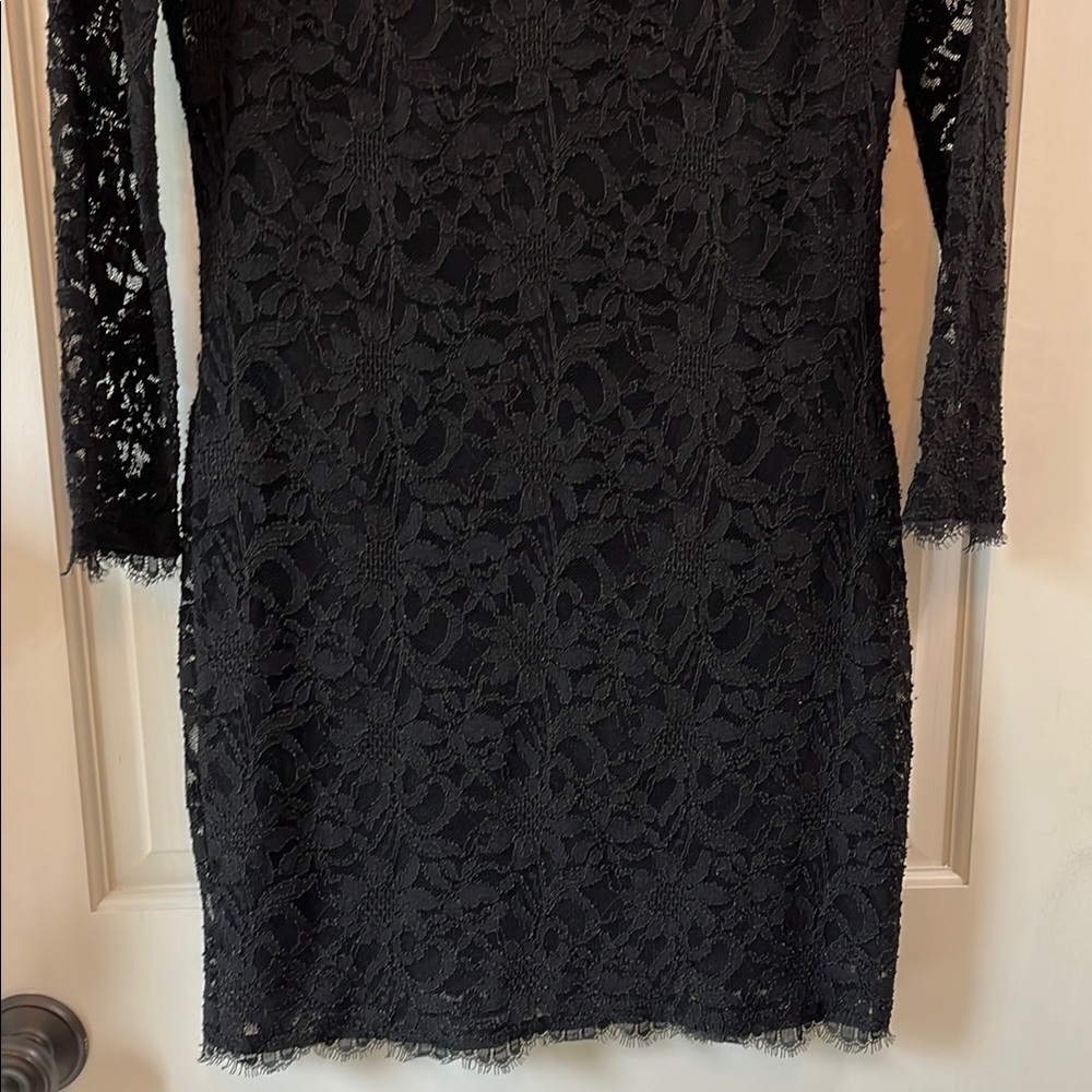 Jump Apparel Black Mesh Floral Long Sleeve Sheath Cocktail Dress - Size Large - Picture 7 of 13